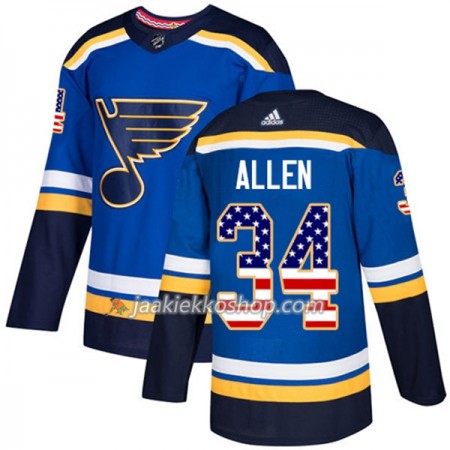 Miehille NHL St. Louis Blues Pelipaita Jake Allen 34 Adidas 2017-2018 Sininen USA Flag Fashion Authentic